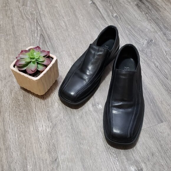 E Collection * Men's Black Leather Slip On Shoes 8 - Picture 1 of 10